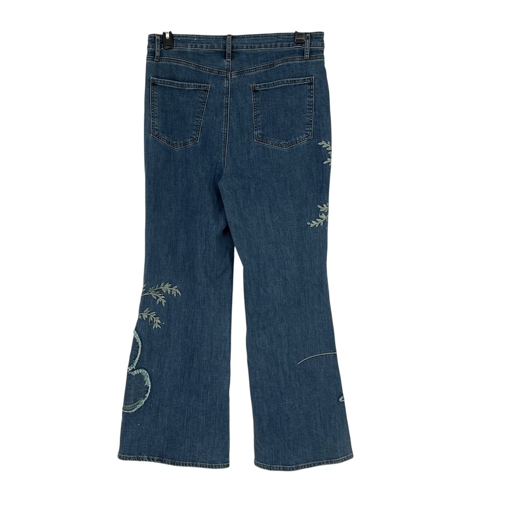 Chico's High Rise Flare Embroidered Floral Jeans Women's Size 14R Boho Festival - Picture 2 of 6